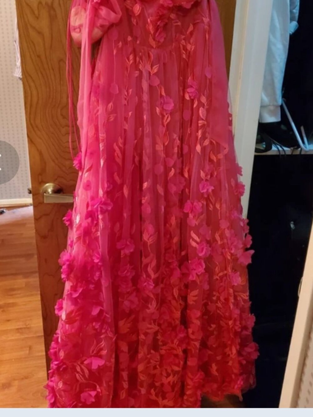 Teuta Matoshi evening gown pink 3d flowers